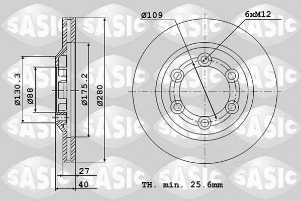 SASIC 6106174: Piduriketas Esisild, Ø: 280mm, õhutusega, Ø: 280mm