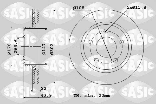 SASIC 6106291: Piduriketas Tagasild, Ø: 302mm, õhutusega, Ø: 302mm