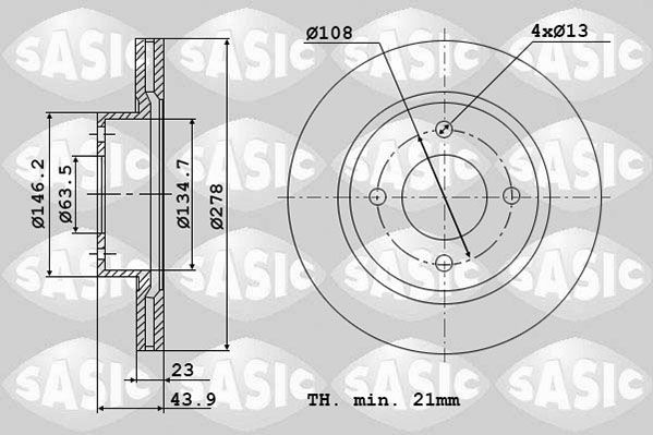 SASIC 6106293: Piduriketas Esisild, Ø: 278mm, õhutusega, Ø: 278mm