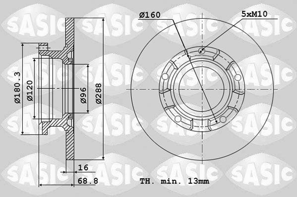 SASIC 6106298: Piduriketas Tagasild, Ø: 288mm, täis, Ø: 288mm, koos ABS-andurirõngaga