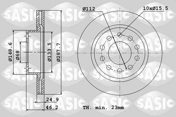 SASIC 6106334: Piduriketas Esisild, Ø: 288mm, õhutusega, Ø: 288mm