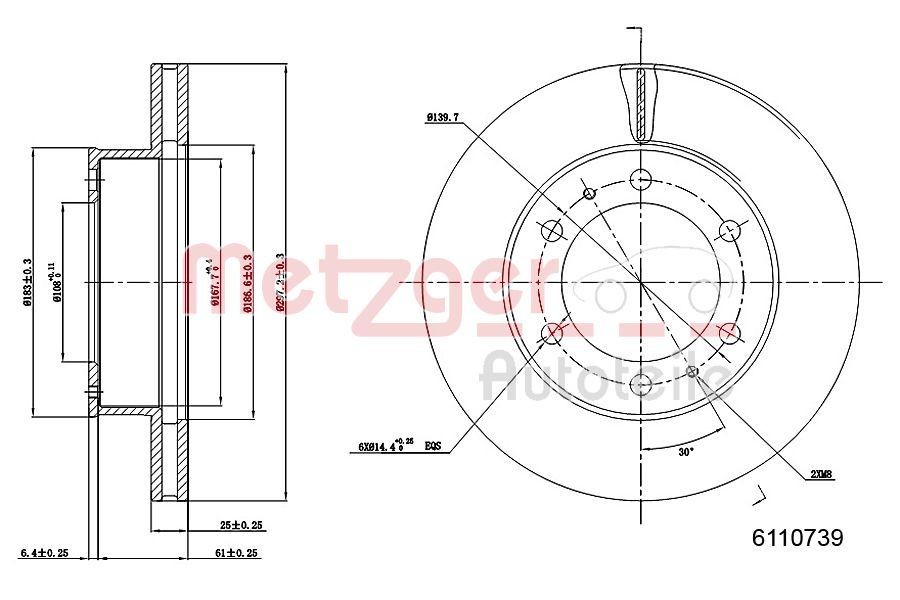 METZGER 6110739: Disc de frână Axa fata stanga, Axa fata dreapta, Ř: 297mm, ventilat interior, Ř: 297mm, lacuit, Șlefuire în cruce