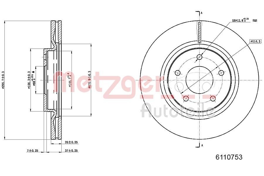 METZGER 6110753: Disc de frână Axa fata stanga, Axa fata dreapta, Ř: 296mm, ventilat interior, Ř: 296mm, lacuit, Șlefuire în cruce