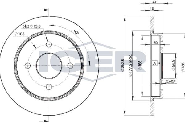 ICER 78BD7969-2: Piduriketas Ø: 63,6mm, täis, Ø: 252,5mm