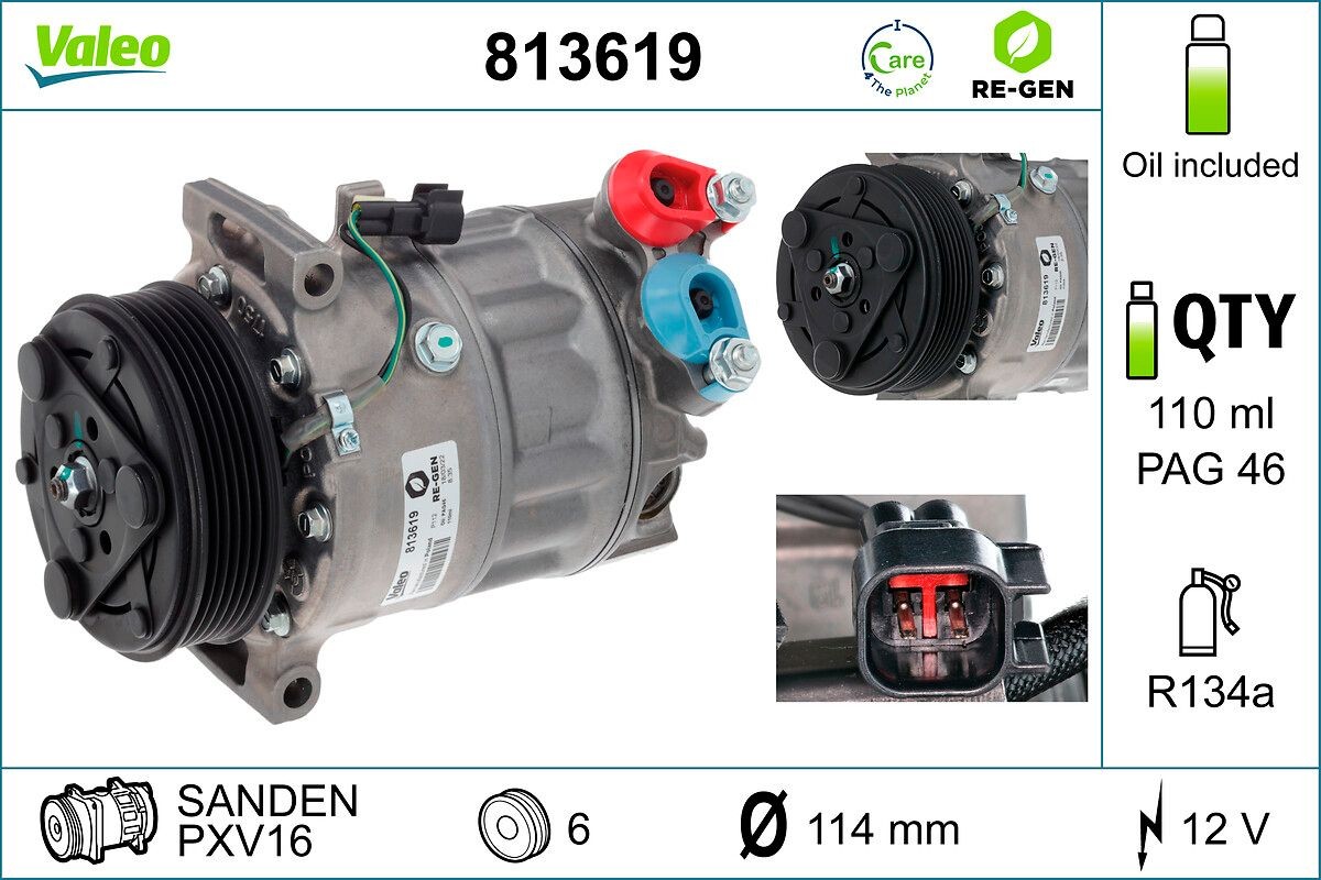 VALEO 813619: Kliimakompressor PAG-kompressoriõliga, REMANUFACTURED