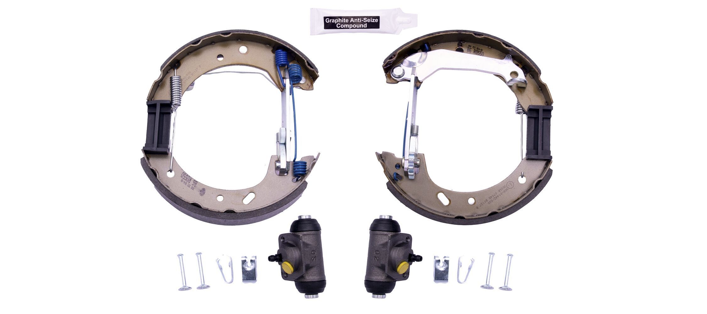 HELLA 8DB 355 004-081: Pidurikomplekt, trummelpidur koos rattapiduri silindriga, koos paigalduselemendiga Shoe Kit Pro