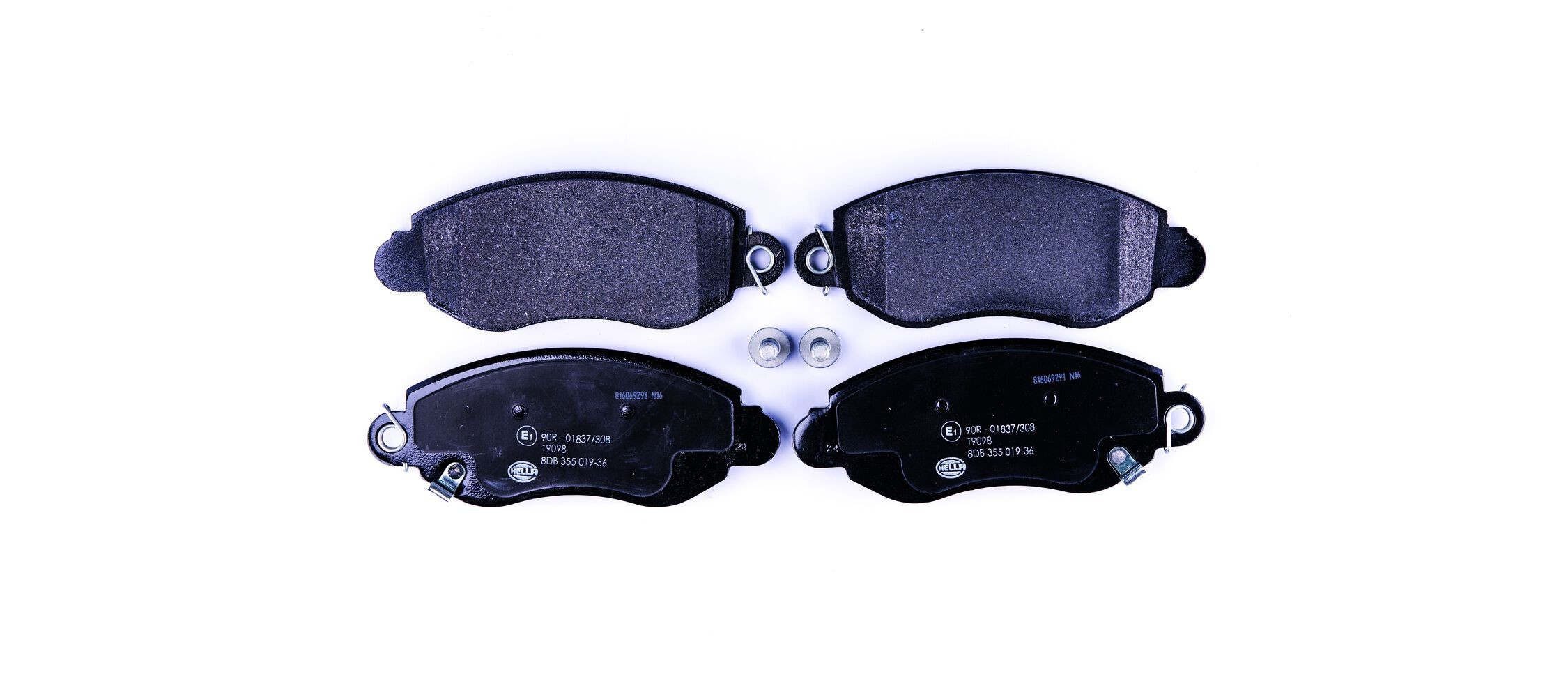 HELLA 8DB 355 019-361: Piduriklotsid koos pidurisadula kruvidega