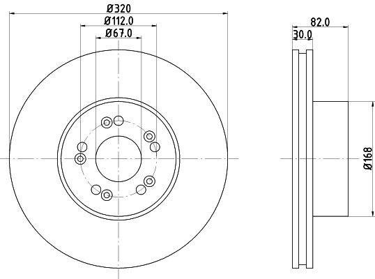 HELLA 8DD 355 102-691: Piduriketas Ø: 320mm, sisemine õhutus, Ø: 320mm, ilma rattakeskmeta, ilma rattalaagrita, ilma rattakinnituspoltideta