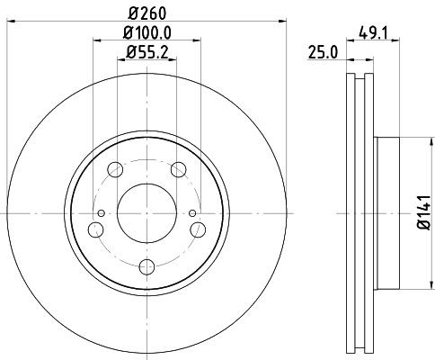 HELLA PAGID 8DD 355 106-511: Jarrulevy PRO Ø: 260mm, tuuletettu sisältä, Ø: 260mm, pinnoitettu, Ilman pyörännapaa, ilman pyöränlaakeria, Ilman pyöränkiinnityspultteja
