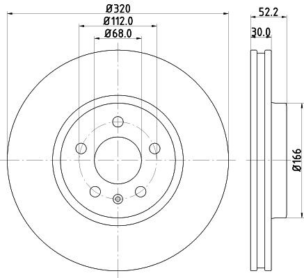 HELLA 8DD 355 113-911: Piduriketas Ø: 320mm, sisemine õhutus, Ø: 320mm, kaetud, ilma rattakeskmeta, ilma rattalaagrita, ilma rattakinnituspoltideta PRO