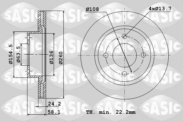 SASIC 9004359J: Piduriketas Esisild, Ø: 260mm, õhutusega, Ø: 260mm