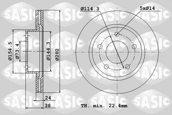 SASIC 9004392J: Piduriketas Esisild, Ø: 282mm, õhutusega, Ø: 282mm
