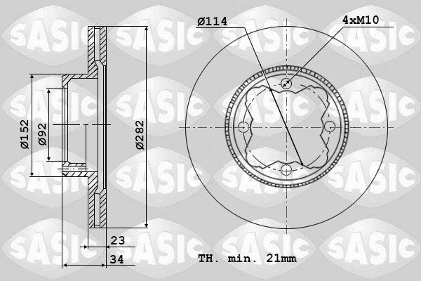 SASIC 9004536J: Stabdžių diskas priekinė ašis, Ø: 282mm, ventiliuojama, Ø: 282mm