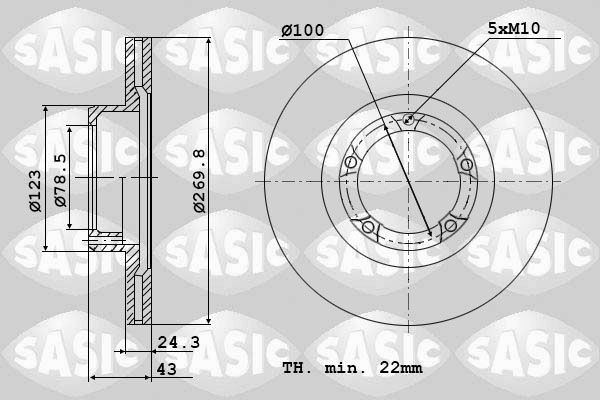 SASIC 9004821J: Stabdžių diskas priekinė ašis, Ø: 270mm, ventiliuojama, Ø: 270mm
