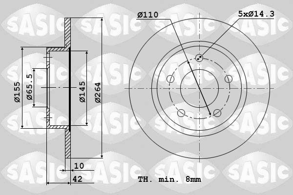 SASIC 9004863J: Piduriketas Tagasild, Ø: 264mm, täis, Ø: 264mm