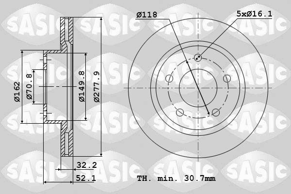 SASIC 9004875J: Piduriketas Esisild, Ø: 277,9mm, õhutusega, Ø: 278mm
