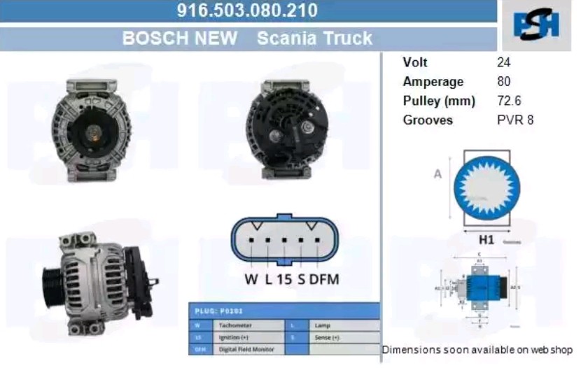 BV PSH 916.503.080.210: Alternator 80A