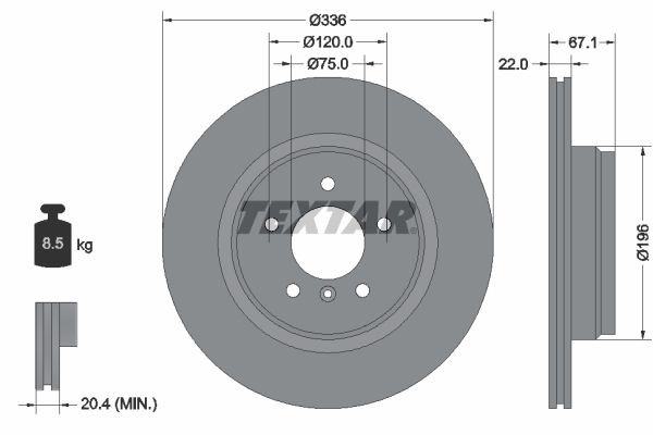 TEXTAR 92137905: Piduriketas Ø: 336mm, sisemine õhutus, Ø: 336mm, kaetud, ilma rattakeskmeta, ilma rattalaagrita, ilma rattakinnituspoltideta PRO+