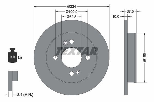 TEXTAR 92147203: Piduriketas Ø: 234mm, täis, Ø: 234mm, kaetud, ilma rattakeskmeta, ilma rattalaagrita, ilma rattakinnituspoltideta PRO