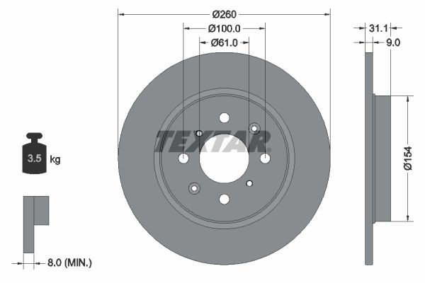 TEXTAR 92234203: Piduriketas Ø: 260mm, täis, Ø: 260mm, kaetud, ilma rattakeskmeta, ilma rattalaagrita, ilma rattakinnituspoltideta PRO