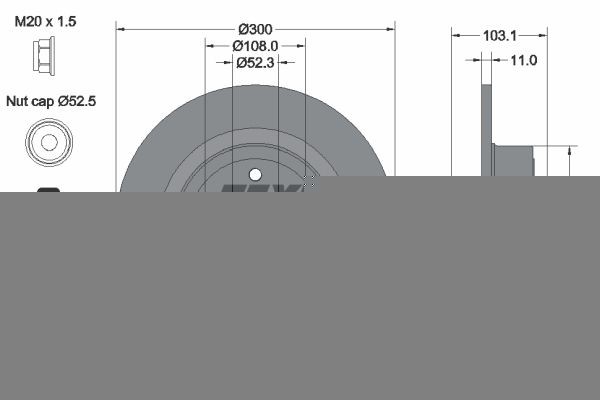 TEXTAR 92239603: Piduriketas Ø: 300mm, täis, Ø: 300mm, teljemutriga, kaetud, koos integreeritud magnetilise anduriga, koos rattalaagriga, ilma rattakinnituspoltideta, koos rattakeskmega PRO