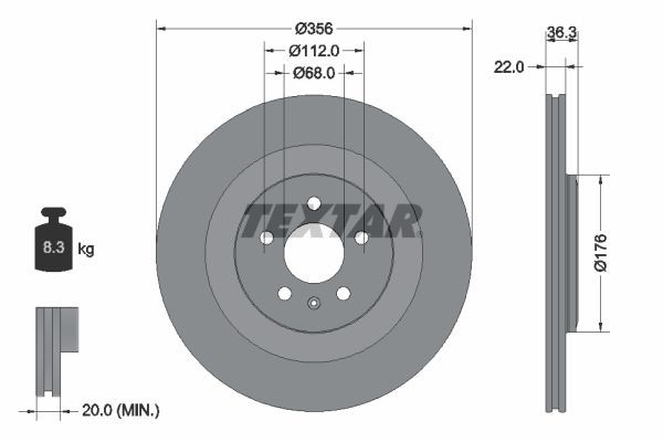 TEXTAR 92241803: Piduriketas Ø: 356mm, sisemine õhutus, Ø: 356mm, kaetud, ilma rattakeskmeta, ilma rattalaagrita, ilma rattakinnituspoltideta PRO