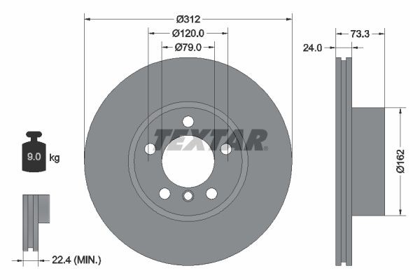 TEXTAR 92261805: Piduriketas Ø: 312mm, sisemine õhutus, Ø: 312mm, kaetud, ilma rattakeskmeta, ilma rattalaagrita, ilma rattakinnituspoltideta PRO+