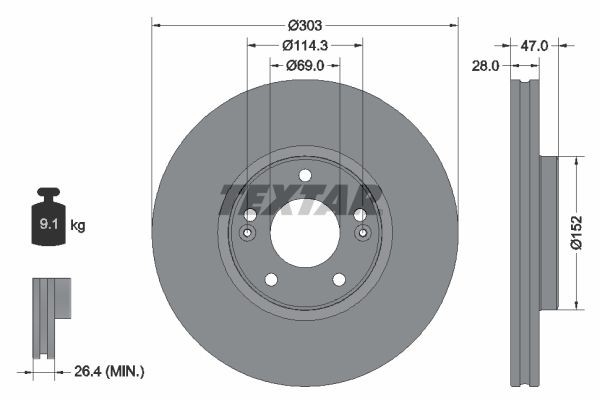 TEXTAR 92273303: Piduriketas Ø: 303mm, sisemine õhutus, Ø: 303mm, kaetud, ilma rattakeskmeta, ilma rattalaagrita, ilma rattakinnituspoltideta PRO