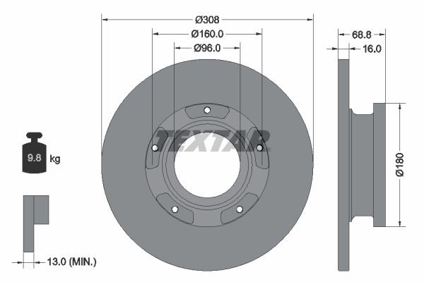 TEXTAR 92273903: Piduriketas Ø: 308mm, täis, Ø: 308mm, kaetud, ilma rattakeskmeta, ilma rattalaagrita, ilma rattakinnituspoltideta, koos ABS-andurirõngaga PRO