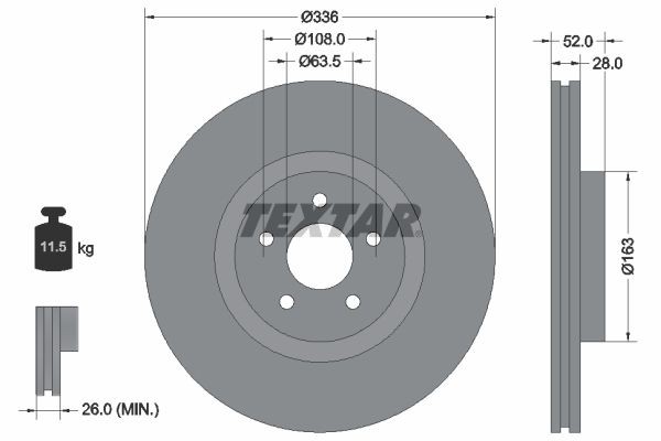 TEXTAR 92282305: Piduriketas Ø: 336mm, sisemine õhutus, Ø: 336mm, kaetud, ilma rattakeskmeta, ilma rattalaagrita, ilma rattakinnituspoltideta PRO+