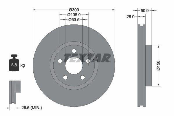 TEXTAR 92283105: Disco freno Ø: 300mm, ventilazione interna, Ø: 300mm, rivestito, senza mozzo portaruota, senza cuscinetto ruota, senza bullone fissaggio ruota PRO+
