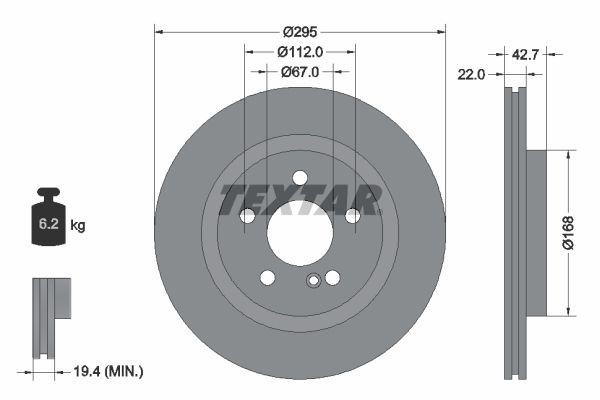 TEXTAR 92286903: Disc de frână Ř: 295mm, ventilat interior, Ř: 295mm, acoperit (cu un strat protector), fara butuc roata, fara rulment roata, fara suruburi de fixare roata PRO