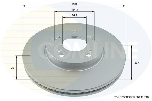 COMLINE ADC0576V: Disc de frână Comline Ř: 280mm, ventilat interior, Ř: 280mm, acoperit (cu un strat protector)