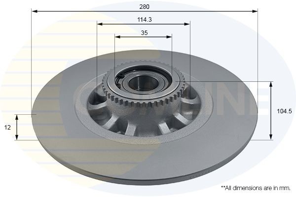 COMLINE ADC1164: Piduriketas Comline Ø: 280mm, täis, Ø: 280mm, kaetud, koos ABS-andurirõngaga, koos rattalaagriga
