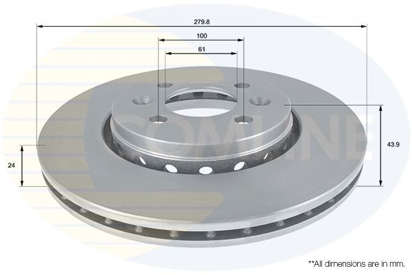 COMLINE ADC2720V: Piduriketas Comline Ø: 280mm, sisemine õhutus, Ø: 280mm, kaetud, ilma ABS- anduriteta