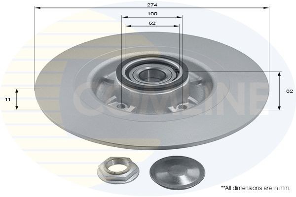 COMLINE ADC3008: Piduriketas Comline Ø: 274mm, täis, Ø: 274mm, kaetud, koos ABS-andurirõngaga, koos rattalaagriga