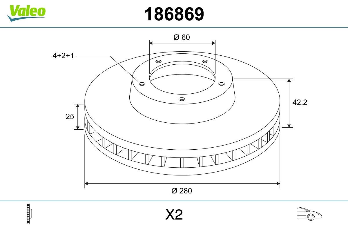VALEO 186869: Piduriketas Esisild, Ø: 280mm, õhutusega, Ø: 280mm