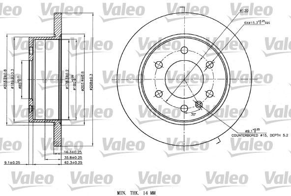 VALEO 187142: Piduriketas Tagasild, Ø: 298mm, täis, Ø: 298mm