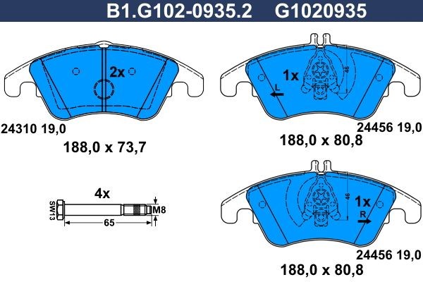 GALFER B1.G102-0935.2: Piduriklotsid koos pidurisadula kruvidega