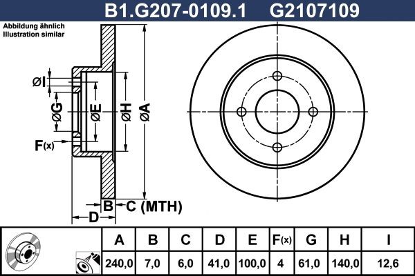GALFER B1.G207-0109.1: Bremseskive Ø: 240mm, fullt ut, Ø: 240mm, belagt