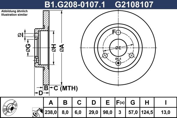GALFER B1.G208-0107.1: Disco de freno Ø: 238mm, macizo, Ø: 238mm, revestido