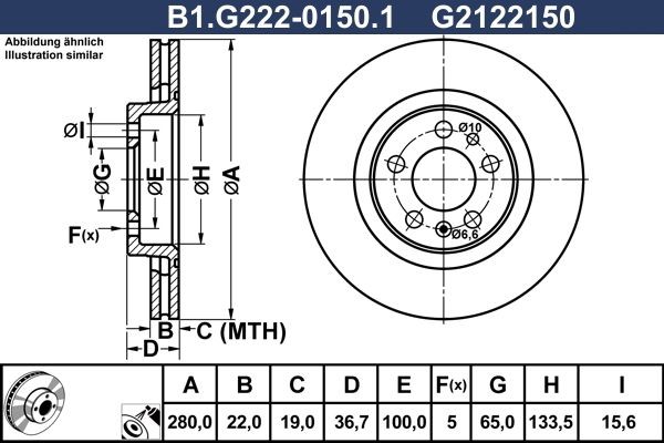 GALFER B1.G222-0150.1: Piduriketas Ø: 280,0mm, õhutusega, Ø: 280,0mm, kaetud