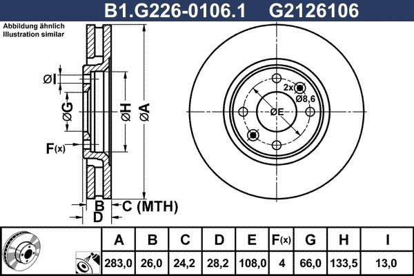 GALFER B1.G226-0106.1: Piduriketas Ø: 283,0mm, õhutusega, Ø: 283,0mm, kaetud