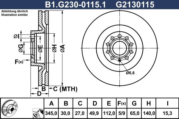 GALFER B1.G230-0115.1: Piduriketas Ø: 345,0mm, õhutusega, Ø: 345,0mm, kaetud