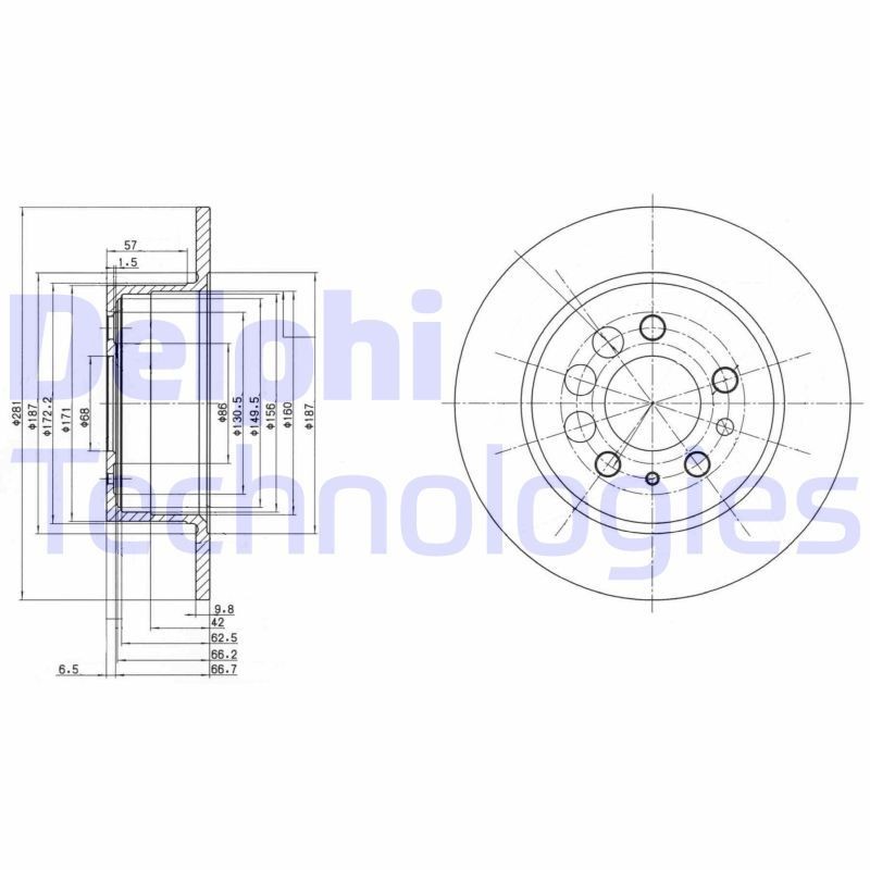 DELPHI BG2103C: Piduriketas Ø: 281mm, täis, Ø: 281mm, kaetud