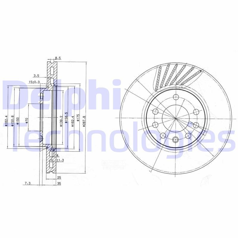 DELPHI BG3142C: Piduriketas Ø: 288mm, õhutusega, Ø: 288mm, kaetud