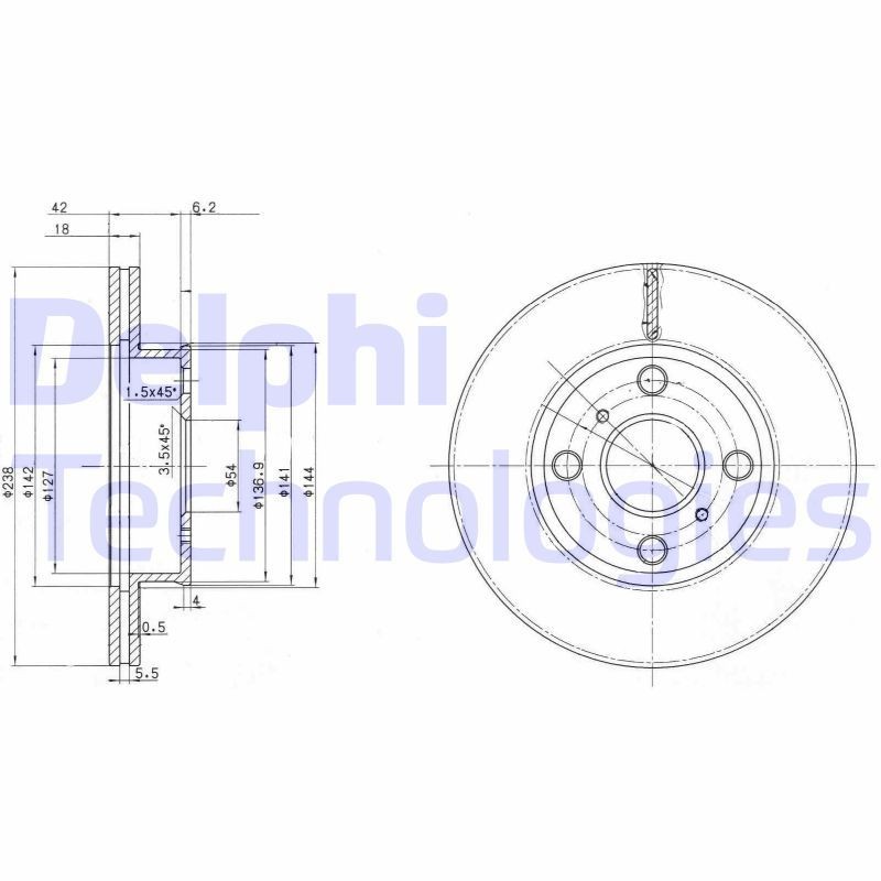 DELPHI BG3208-C: Piduriketas Ø: 256mm, õhutusega, Ø: 256mm, õlitatud, ilma rattalaagrita, ilma ABS- anduriteta