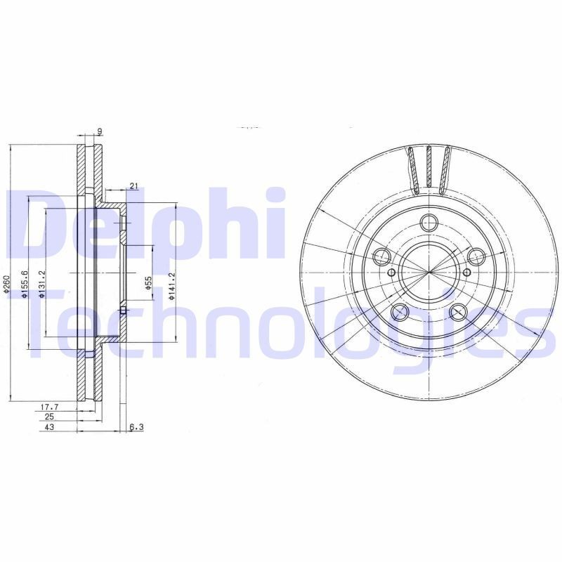 DELPHI BG3347C: Piduriketas Ø: 260mm, õhutusega, Ø: 260mm, kaetud