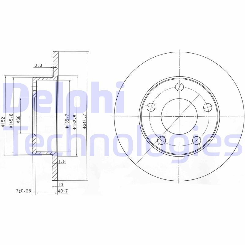 DELPHI BG3381C: Piduriketas Ø: 245mm, täis, Ø: 245mm, kaetud