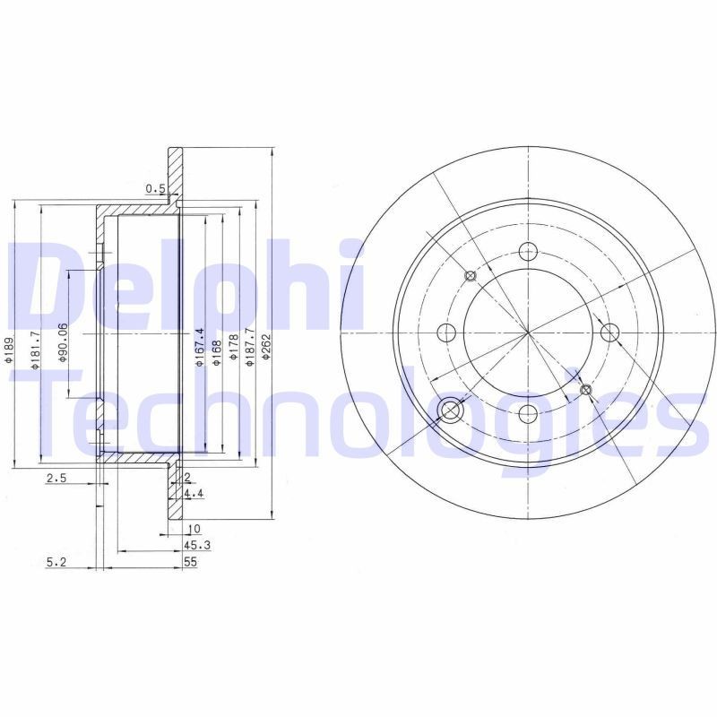 DELPHI BG3400C: Bremsscheibe Ø: 262mm, voll, Ø: 262mm, beschichtet
